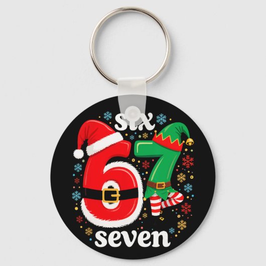 Grappige Meme Zes Zeven 67 Elf 6 7 Kerstman Kerstm Sleutelhanger (Voorkant)
