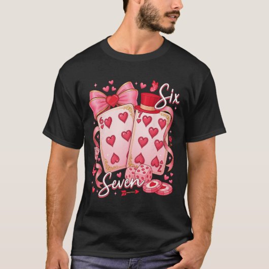 Grappige Meme Zes Zeven 67 Valentijn Speelkaarten T-shirt (Voorkant)