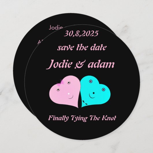 Grappige meneer en mevrouw harten save the date (Voorkant / Achterkant)