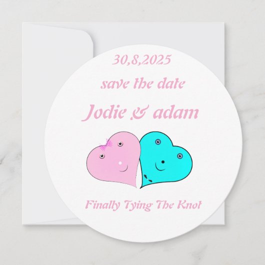 Grappige meneer en mevrouw harten save the date (Voorkant)