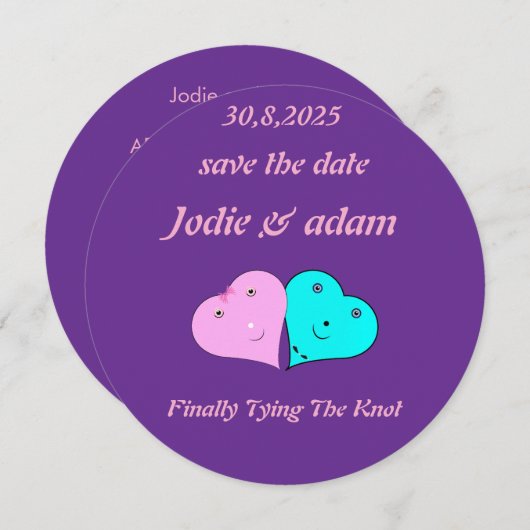 Grappige meneer en mevrouw harten save the date (Voorkant / Achterkant)