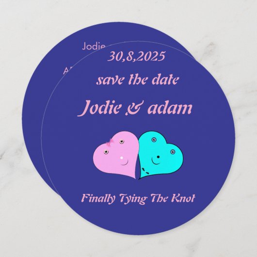 Grappige meneer en mevrouw harten save the date (Voorkant / Achterkant)