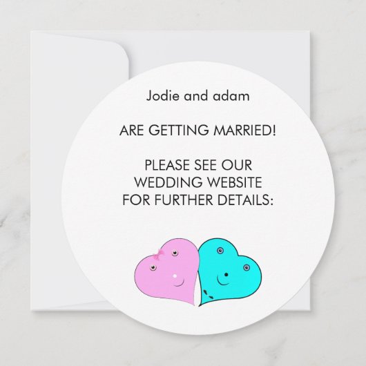 Grappige meneer en mevrouw harten save the date (Achterkant)