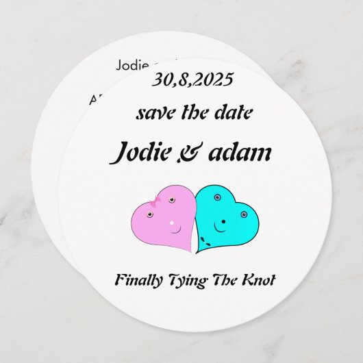 Grappige meneer en mevrouw harten save the date (Voorkant / Achterkant)