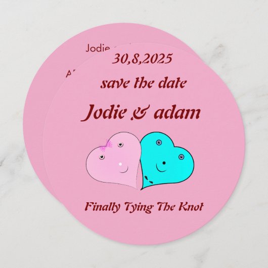 Grappige meneer en mevrouw harten save the date (Voorkant / Achterkant)