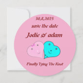 Grappige meneer en mevrouw harten save the date (Voorkant)