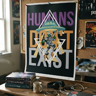 Grappige Mensen Bestaan Niet Retro Sci-fi Alien Poster