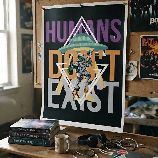 Grappige Mensen Bestaan Niet Retro Sci-fi Alien Poster