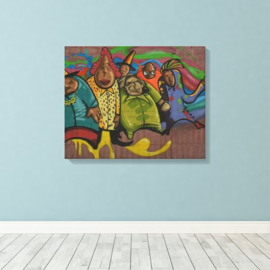 Grappige mensen Graffiti Straatkunst, echte wereld Canvas Afdruk (Insitu (Houten vloer))