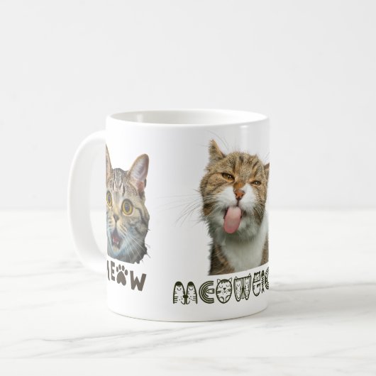Grappige Meow Kattengezichtjes Witte Klassieke Mok (Voorkant links)