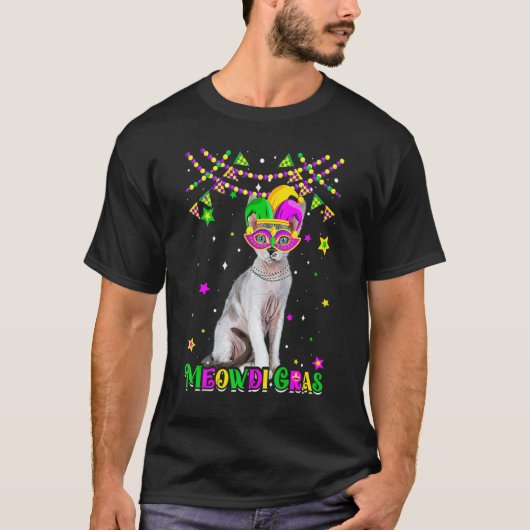 Grappige Meowdi Gras Devon Rex Kat Mardi Gras Carn T-shirt (Voorkant)