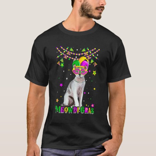 Grappige Meowdi Gras Devon Rex Kat Mardi Gras Carn T-shirt (Voorkant)