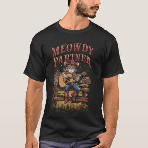 Grappige Meowdy Partner Cowboy Kat Vintage Hoed T-shirt
