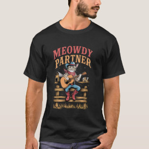 Grappige Meowdy Partner Cowboy Kat Vintage Hoed T-shirt