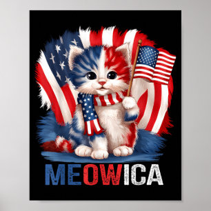 Grappige Meowica Kat Gedenkdag Amerikaanse Vlag 4t Poster