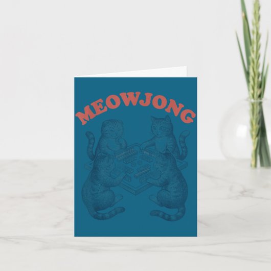 Grappige meowjong kat speelt mahjong retro  kaart (Voorkant)