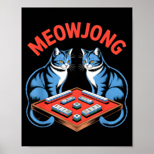 Grappige meowjong katten spelen mahjong tegels hum poster