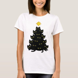 Grappige Meowy Kawaii zwarte katten kerstboom T-shirt