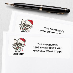 Grappige Meowy Kerstman Kat Humor Etiket