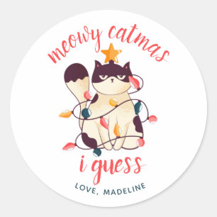 Grappige Meowy Kerstmis Kattenliefhebber Ronde Sticker