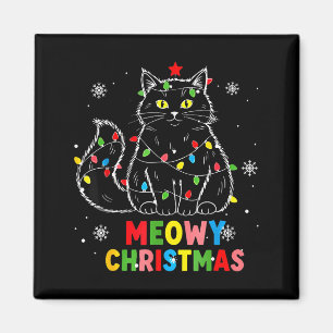 Grappige Meowy Kerstmis Xmas Lichtjes Zwarte Kat P Magneet
