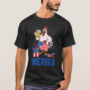 Grappige Merica Kip Met Bierglas USA Onafhankelijk T-shirt