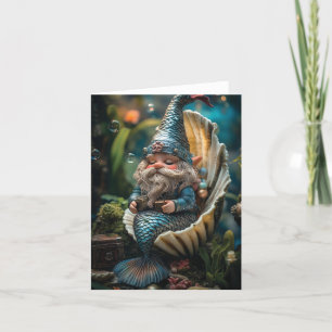 Grappige Merman Gnome beeldje in Seashell - Unde Feestdagen Kaart