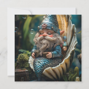 Grappige Merman Gnome beeldje in Seashell - Unde Feestdagenkaart
