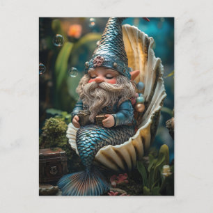 Grappige Merman Gnome beeldje in Seashell - Unde Feestdagenkaart