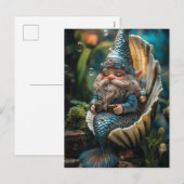 Grappige Merman Gnome beeldje in Seashell - Unde Feestdagenkaart (Voorkant / Achterkant)