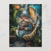 Grappige Merman Gnome beeldje in Seashell - Unde Feestdagenkaart (Voorkant)