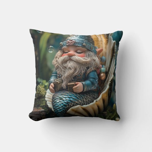 Grappige Merman Gnome beeldje in Seashell - Unde Kussen (Voorkant)