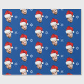 Grappige Merry Christmas Custom Santa Face Blue Cadeaupapier (Vlak)