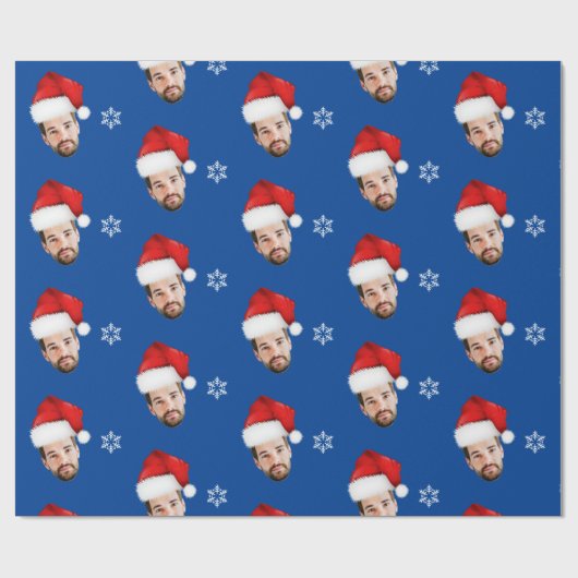Grappige Merry Christmas Custom Santa Face Blue Cadeaupapier (Vlak)