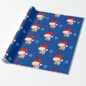 Grappige Merry Christmas Custom Santa Face Blue Cadeaupapier (Uitgerold)