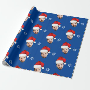 Grappige Merry Christmas Custom Santa Face Blue Cadeaupapier