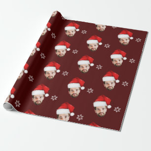 Grappige Merry Christmas Custom Santa Face Bourgon Cadeaupapier
