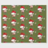 Grappige Merry Christmas Custom Santa Face Olive Cadeaupapier (Vlak)