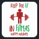 Grappige Merry Christmas Fitmas Pun Trainer Vierkante Sticker<br><div class="desc">Keep The Fit in Fitmas - Een grappige sticker voor de persoon die hun leven wijdt aan fitness of probeert een gezonde levensstijl te leiden. Dit is ook een geweldig kerstcadeau voor een personal trainer of coach. Een grappig en feestelijk Kerst sticker dat kan worden gebruikt om kerstkaartenenveloppen of inpakgeschenken...</div>