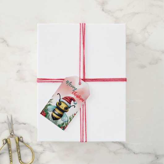 Grappige Merry Christmas Krans Schattigee BIJ Bug  Cadeaulabel (Met Touw)