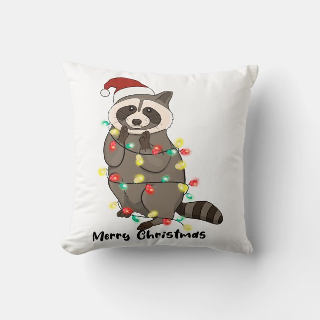 Grappige Merry Christmas Racoon Kussen (Voorkant)