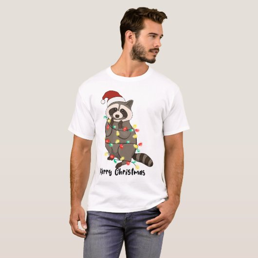 Grappige Merry Christmas Racoon T-shirt (Voorkant volledig)