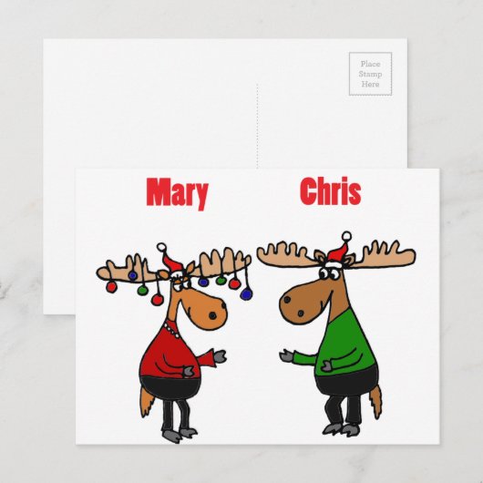 Grappige Merry Christmoose Cartoon Feestdagenkaart (Voorkant / Achterkant)