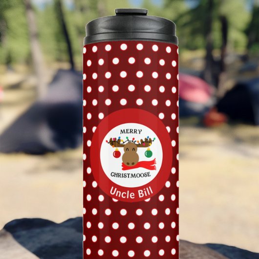 Grappige Merry Christmoose gepersonaliseerde vakan Thermosbeker