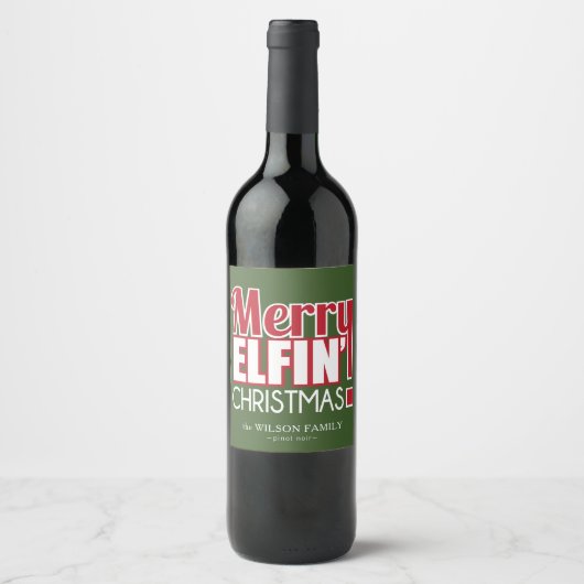 Grappige Merry Elfin 'Christmas Wine Labels Wijn Etiket (Voorkant)
