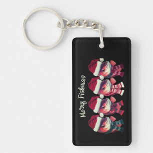 Grappige Merry Fishmas Christmas Gevist zwart Sleutelhanger