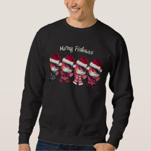 Grappige Merry Fishmas Christmas Gevist zwart Trui