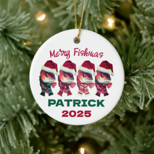 Grappige Merry Fishmas kerst Gevist Keramisch Ornament
