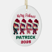 Grappige Merry Fishmas kerst Gevist Keramisch Ornament (Rechts)
