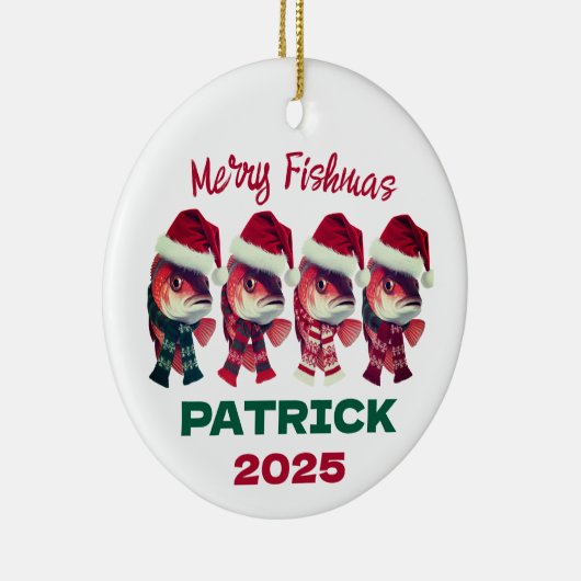 Grappige Merry Fishmas kerst Gevist Keramisch Ornament (Rechts)